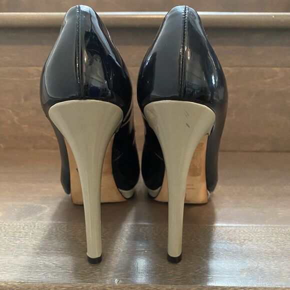 Giuseppe Zanotti Heels Women 36 US 6 Black Tan Patent Leather Peep Toe READ - Picture 5 of 16